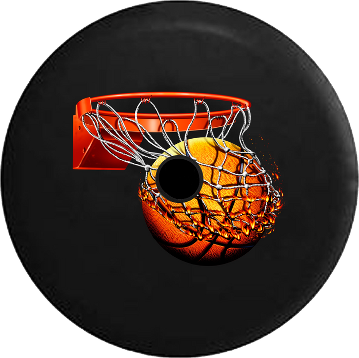 Jeep Wrangler JL Backup Camera Day Basketball Flaming Net Rim RV Camper Spare Tire Cover-35 inch