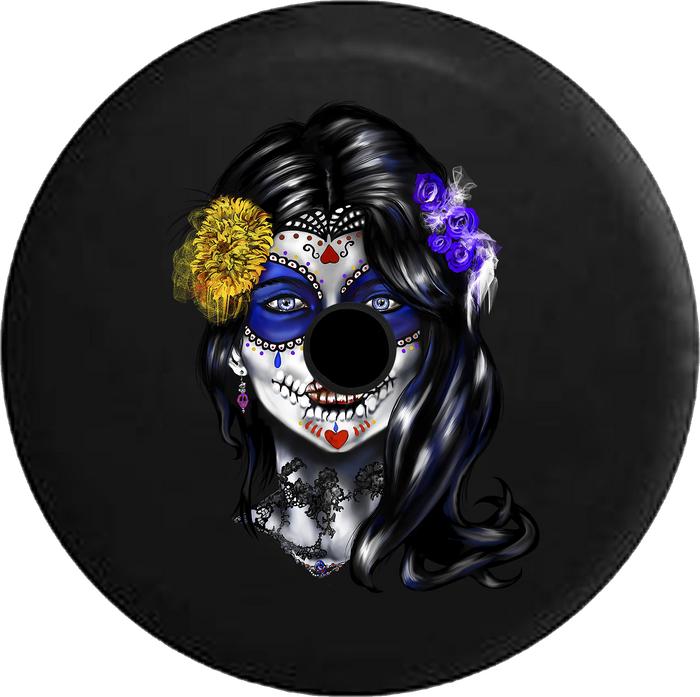 Jeep Wrangler JL Backup Camera Day Beautiful Sugar Skull Girl Mexican Latin RV Camper Spare Tire Cover-35 inch