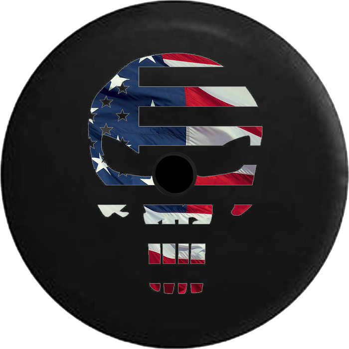 Jeep Wrangler JL Backup Camera Day Black Out Mini Skull American Flag Military Patriot RV Camper Spare Tire Cover-35 inch