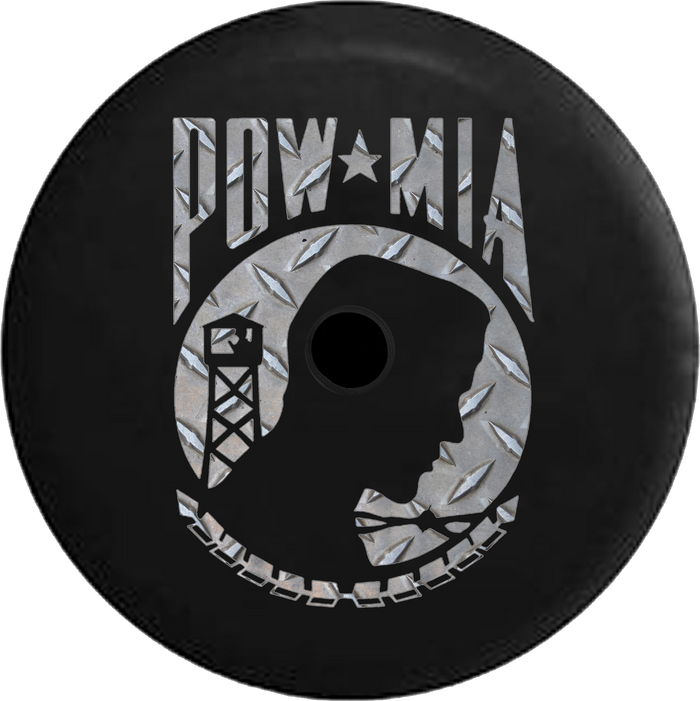 Jeep Wrangler JL Backup Camera Day Brushed Aluminum POW MIA Veteran Military RV Camper Spare Tire Cover-35 inch
