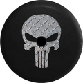Jeep Wrangler JL Backup Camera Day Brushed Aluminum American Patriot Punisher Skull RV Camper Spare Tire Cover-35 inch