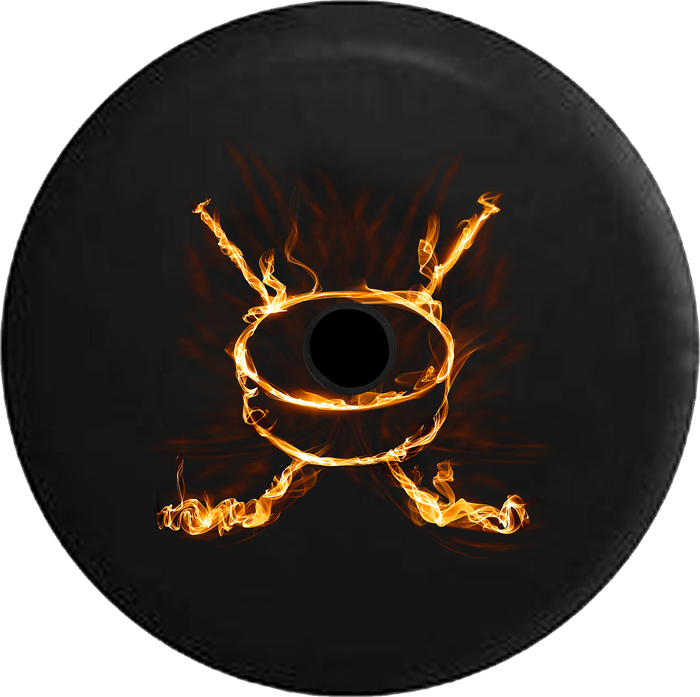 Jeep Wrangler JL Backup Camera Day Flaming Realistic Fire Hockey Stick & Puck RV Camper Spare Tire Cover-35 inch