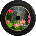 Jeep Wrangler JL Backup Camera Lotus Blossom Waterfall Rain Flowers Jeep Camper Spare Tire Cover 35 inch R327