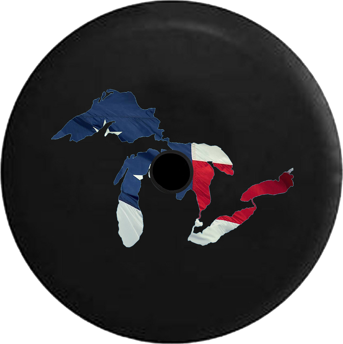 Jeep Wrangler JL Backup Camera Day Water Reflection Great Lakes Michigan Mitten RV Camper Spare Tire Cover-35 inch