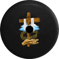 Jeep Wrangler JL Backup Camera Day Wooden Cross Crown of Thorns Jesus God Blessed Life RV Camper Spare Tire Cover-35 inch