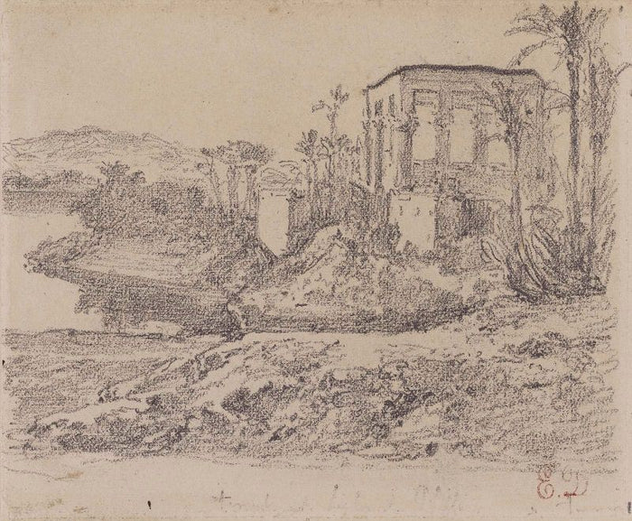 Kiosk of Trajan at Philae by Eugène Delacroix Reproduction Painting by Blue Surf Art