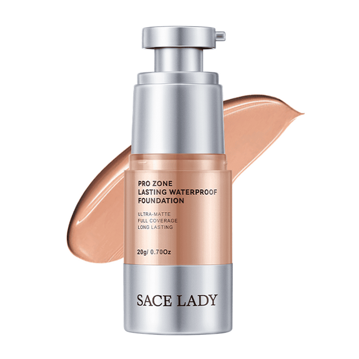 SACE LADY Pro Zone Lasting Waterproof Foundation bottle with liquid foundation swatch