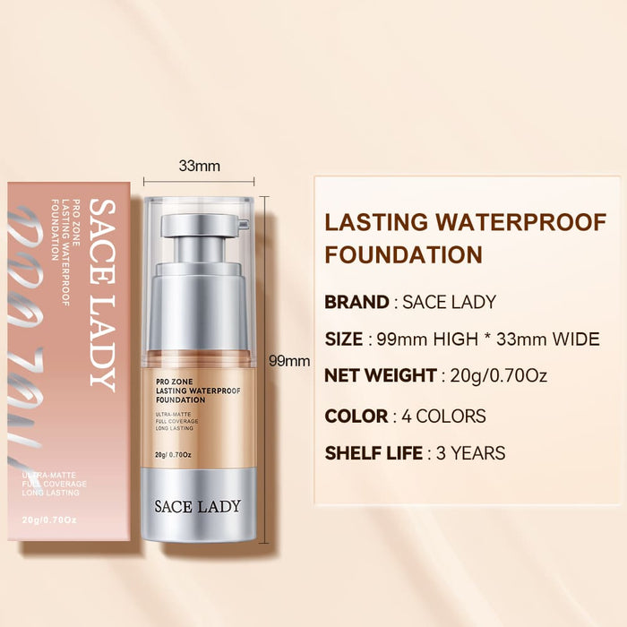 SACE LADY Lasting Waterproof Foundation bottle, box, dimensions and 20 g product details
