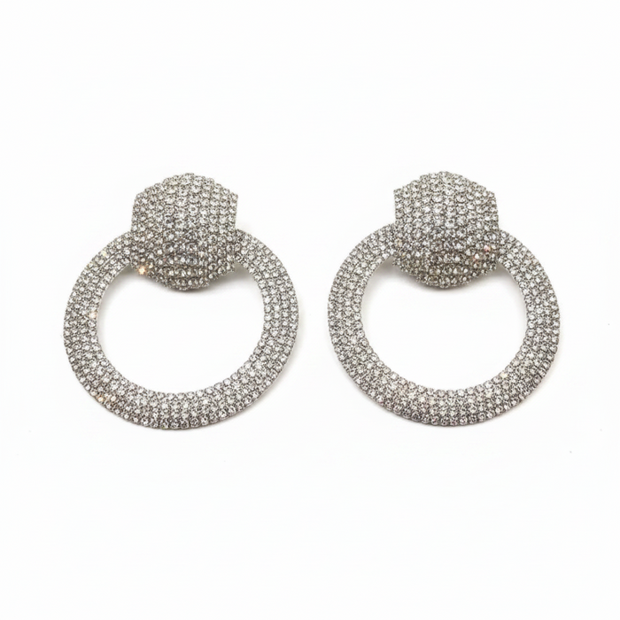 Liya Crystal Pavé Drop Hoop Earrings – Rhinestone Encrusted Hoops in silver | Zoha Los Angeles
