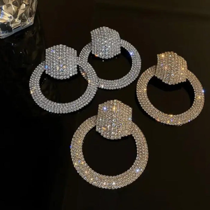 Liya Crystal Pavé Drop Hoop Earrings – Rhinestone Encrusted Hoops in Gold | Zoha Los Angeles