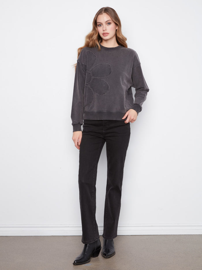 Stylish top in charcoal with stretch cotton for comfort and flexibility by Charlie B.