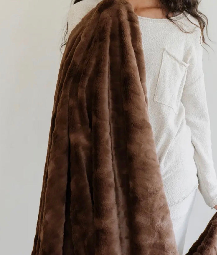 Luxurious Clove Brown Faux Fur Throw