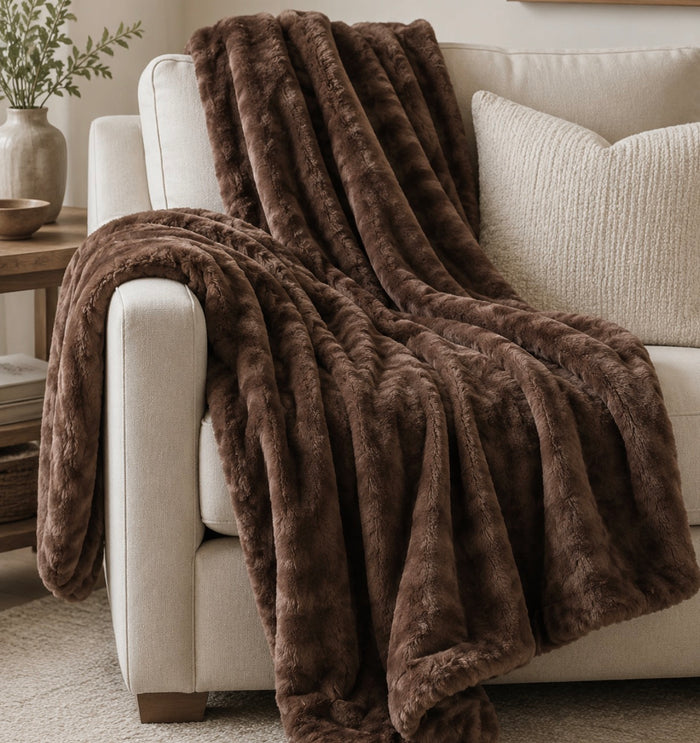 Luxurious Clove Brown Faux Fur Throw