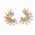 Mala Pearl Crescent Moon Earrings – Pearl Spike & CZ Hoops in Gold | Zoha Los Angeles