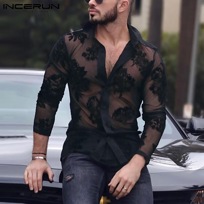 Men Mesh Shirt Transparent Streetwear