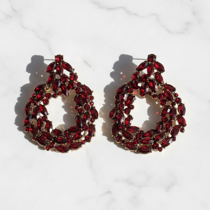 → Miya Crystal Wreath Drop Earrings in Red - Zoha Los Angeles