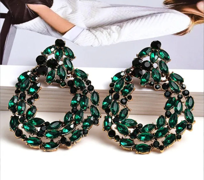 → Miya Crystal Wreath Drop Earrings in Red - Zoha Los Angeles