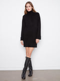 Elegant black sweater dress with mini length and long raglan sleeves, offering a chic silhouette by Charlie B.