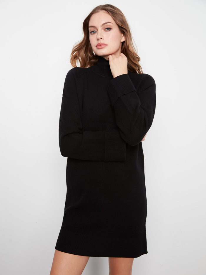 Chic black sweater dress featuring a stylish mock neck, perfect for a sophisticated look by Charlie B.