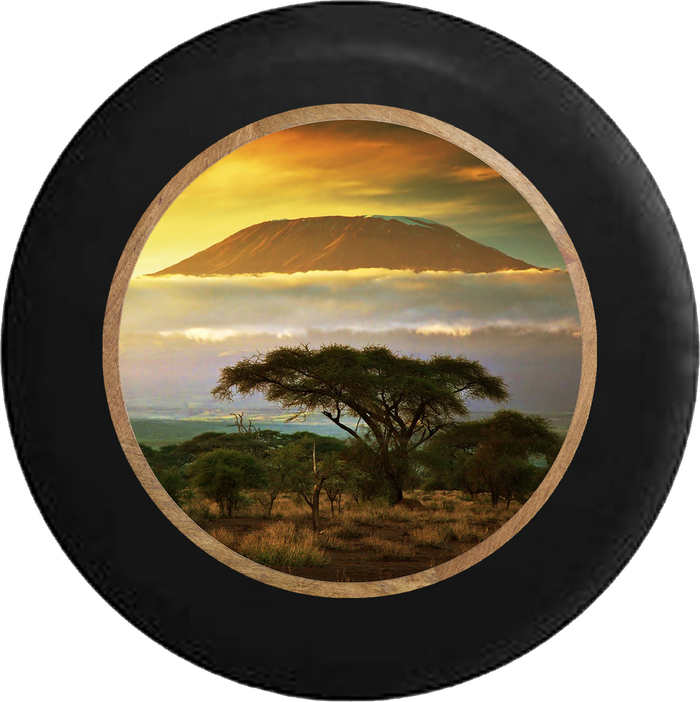 Mount Kilimanjaro Safari Landscape Jeep Camper Spare Tire Cover BLACK-CUSTOM SIZE/COLOR/INK- R182 - TireCoverPro