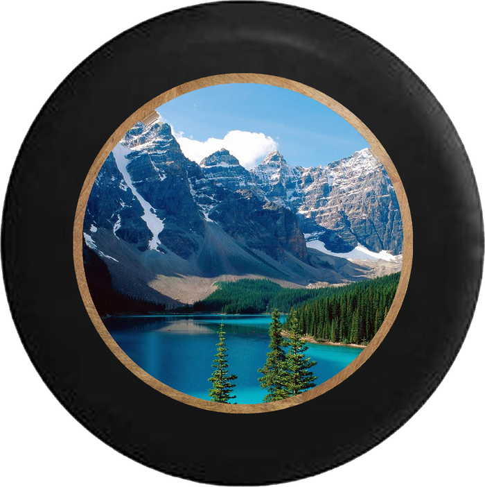 Mountain River Valley Lake Scene Wooded Pines Jeep Camper Spare Tire Cover BLACK-CUSTOM SIZE/COLOR/INK- R180 - TireCoverPro