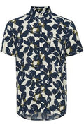 Navy-Green Floral Short Sleeve Button-Up