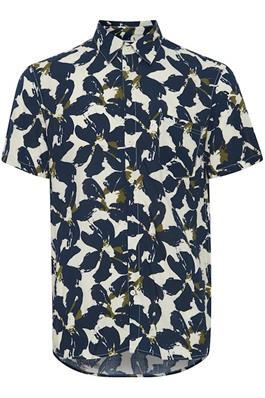 Navy-Green Floral Short Sleeve Button-Up