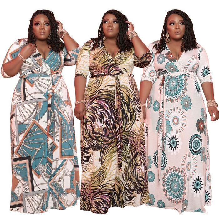 New Printing Tight Fashion Casual Long Dress