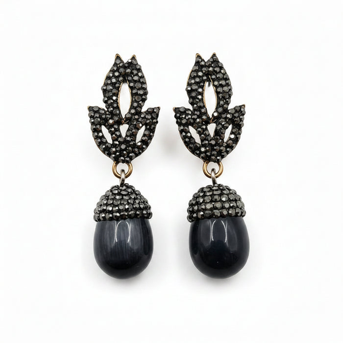 Nina Stone Drop Earrings in Black with crystal rhinestone pendant – gold plated – Zoha Los Angeles