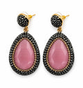 Nisa stone pendant earrings featuring pink stone and sparkling rhinestones, perfect for any occasion.