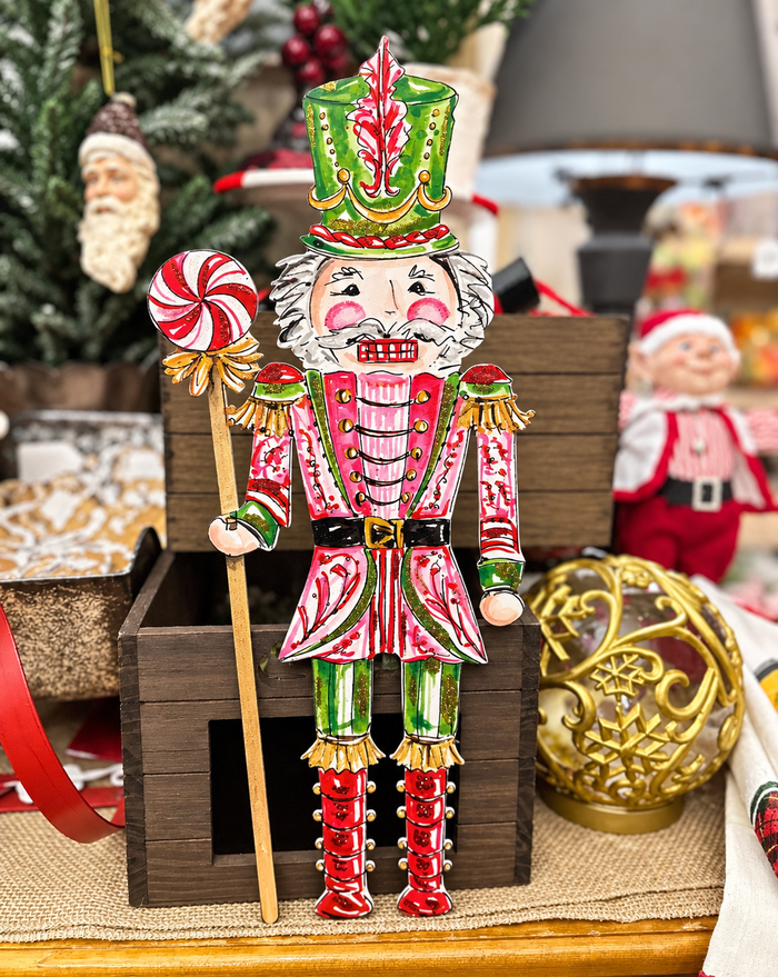 Nutcracker Pink, Green, & Red Metal Stake Outdoor or Indoor