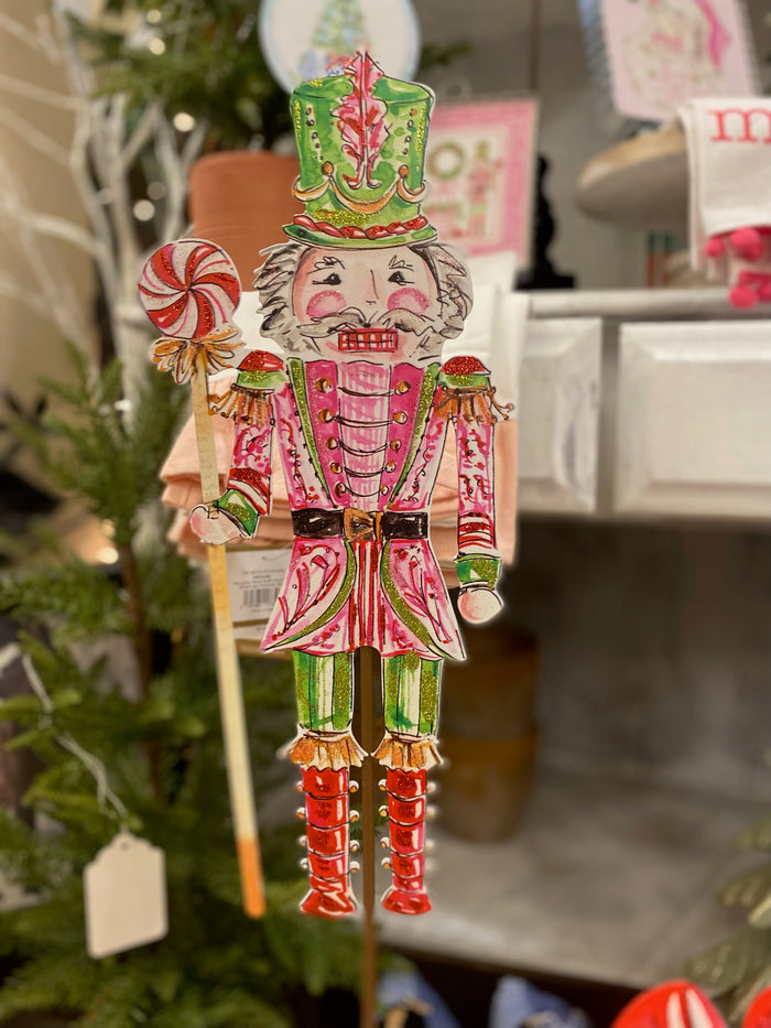 Nutcracker Pink, Green, & Red Metal Stake Outdoor or Indoor