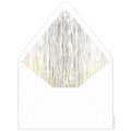 Ombre silver to gold lines falling from the top to the bottom of the liner. Gold Ceci New York Logo on the bottom of the inside of the liner.