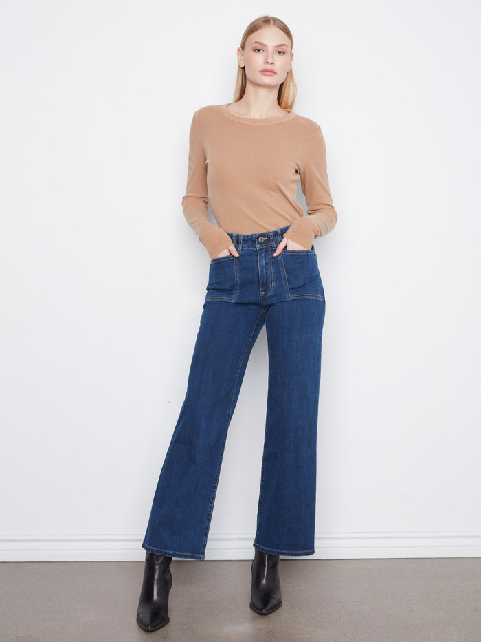Wide leg jeans in stretch denim with a sleek design by Charlie B.