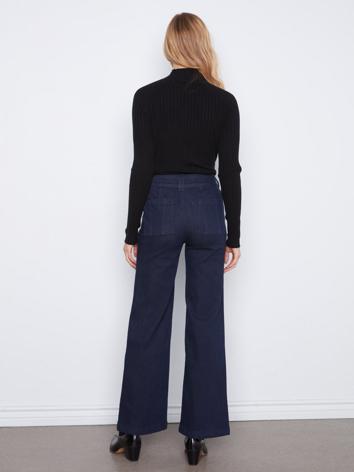 Patch pockets enhance the practicality and style of these trendy stretch denim pants. Elegance defined by Charlie B.