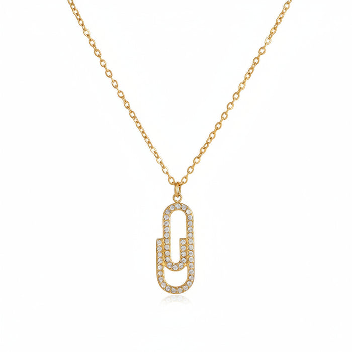 Pavé Paperclip Necklace in Gold - Zoha Los Angeles