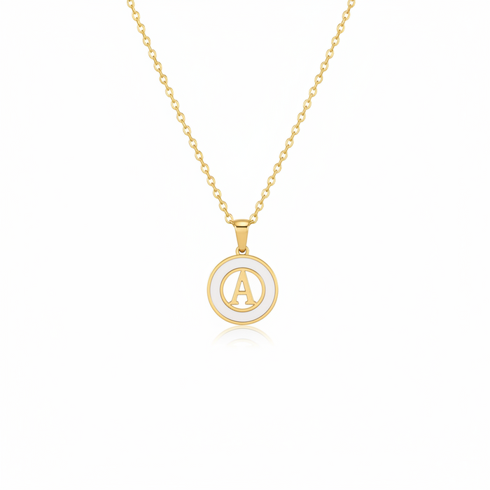 Personalized initial necklace featuring the letter A in a gold pendant with a delicate chain.