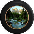 Pine Forest with Mountain Backdrop Flowing Stream Jeep Camper Spare Tire Cover BLACK-CUSTOM SIZE/COLOR/INK- R199 - TireCoverPro