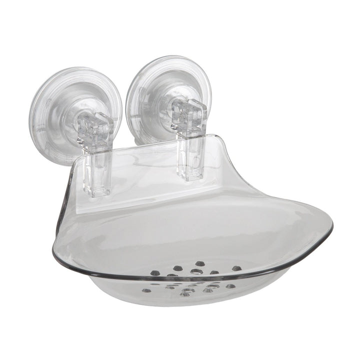 Power Lock Suction Soap Dish Holder Clear - Bath Bliss: Wall-Mounted Polypropylene Bathroom Accessory