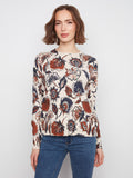 Floral sweater with a crew neck, showcasing vibrant patterns and colors that add charm to any outfit. By Charlie B.