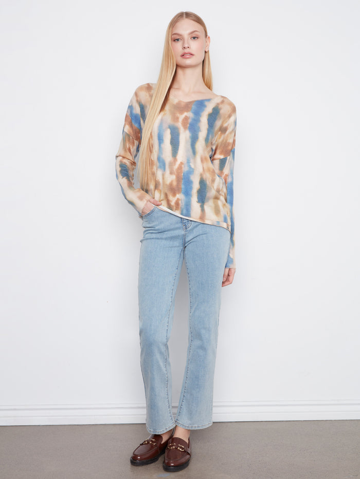 Earthy-toned knit top featuring drop shoulders and long sleeves, adding a relaxed vibe by Charlie B.