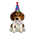 A mylar balloon featuring an image of a puppy wearing a birthday hat with the text 'Happy Birthday' on a tag.