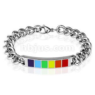 Rainbow Enamel Plate Stainless Steel Chain Bracelet