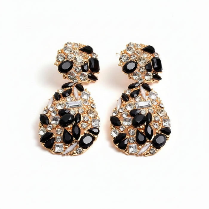 Rasha Crystal Teardrop Earrings – Iridescent Drop Earrings in  black Gold | Zoha Los Angeles