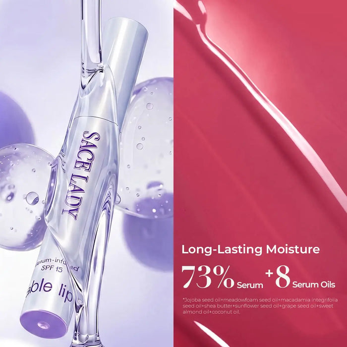 SACE LADY refillable lip gloss pen with serum oils and moisturizing finish graphic