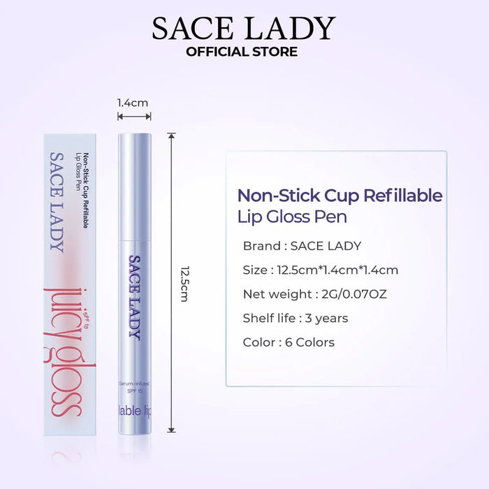 SACE LADY refillable lip gloss pen box, dimensions and 2 g product details