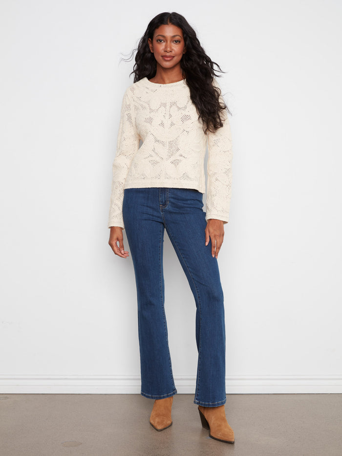 Natural crochet cardigan crafted from 100% cotton, ensuring comfort and breathability all day long by Charlie B.