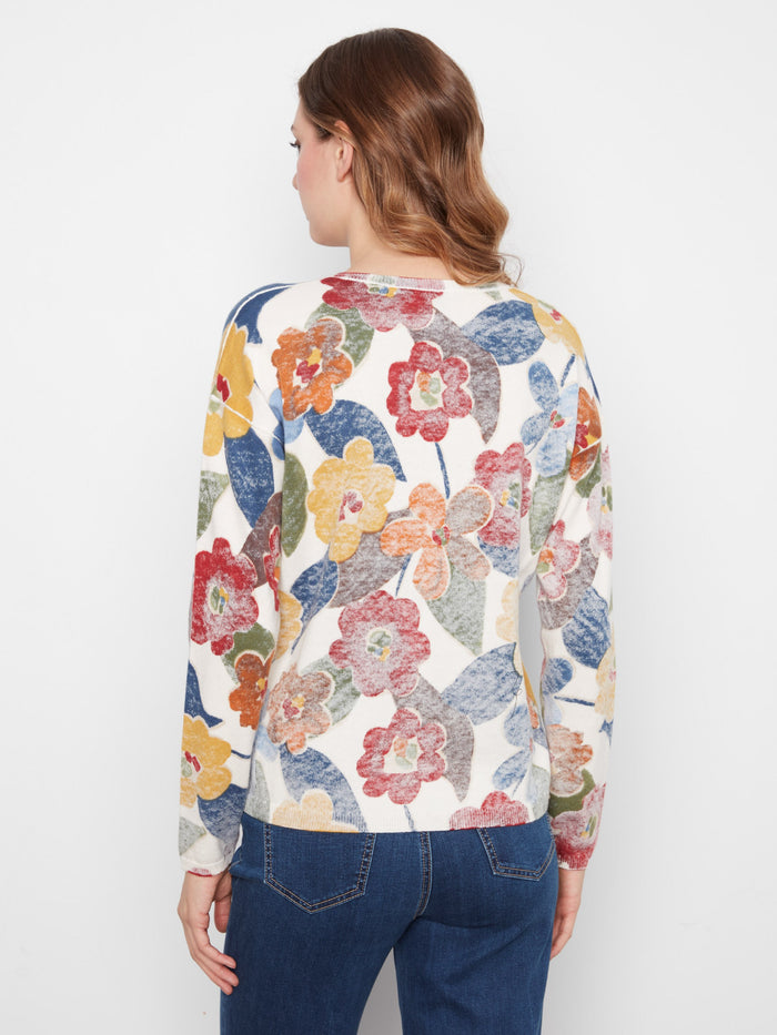 Reversible Floral V-Neck Sweater - Jazzy