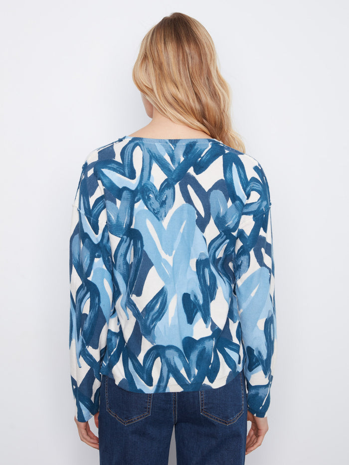 Reversible Heart V-Neck Sweater - Splatter