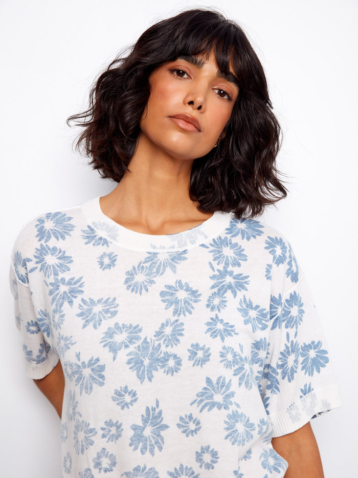 Reversible Short Sleeve Printed Sweater - Petals